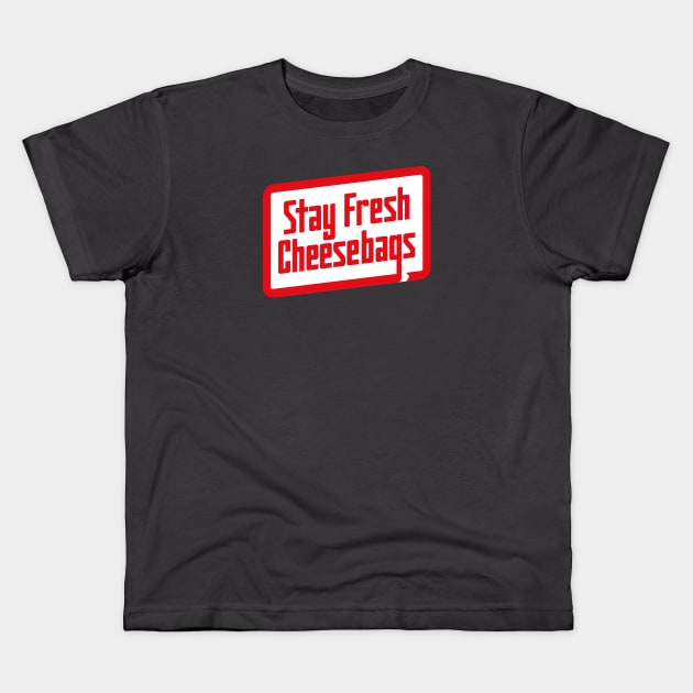 Stay Fresh Cheese Bags - Retro (Red and White on Asphalt) Kids T-Shirt by jepegdesign